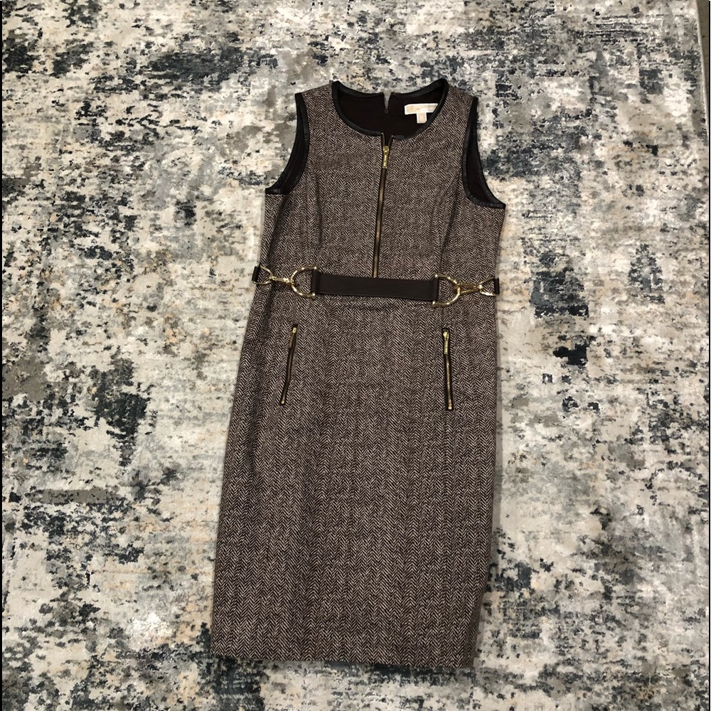 Michael Kors Brown Tweed dress with Gold detail